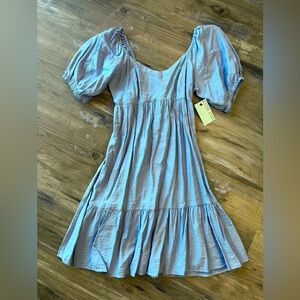 Nine West Light Blue Puff-Sleeve Mini Dress